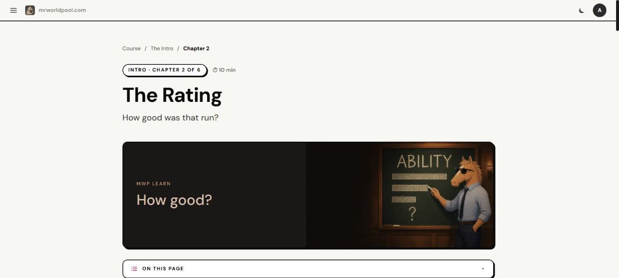 The Rating in Do Your Homework, with chapter navigation and the course’s illustrated chalkboard